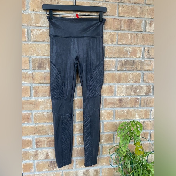 Spanx Faux Black Leather Moto Leggings, Small - Picture 3 of 10